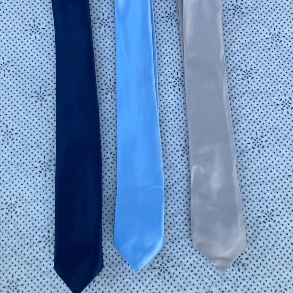 Other - Lot of 3 Formal Slim Neckties Skinny Navy Blue Sky Blue and Dark & Silver Tie